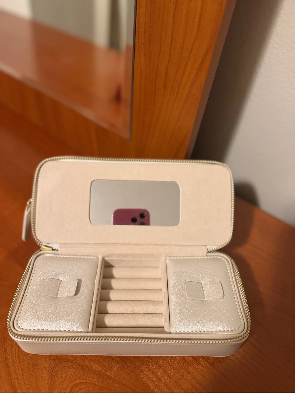 Women's Cream Double-Zip Cosmetic Pouch